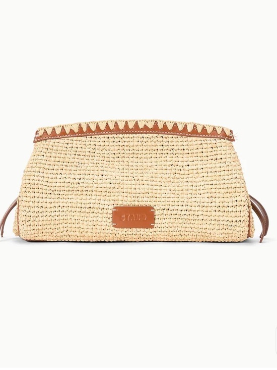 STAUD Handbags - STAUD Lena Raffia and Leather Clutch Bag Natural Tan NWT